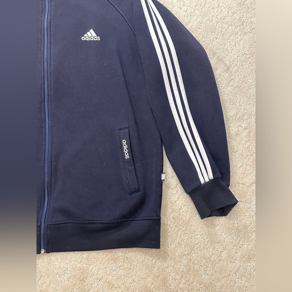 Adidas Three Stripes Sweater Jacket Navy Blue Full Zip M - Picture 3 of 11